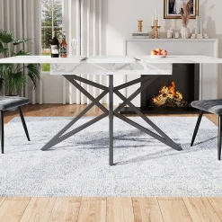 Ensemble Table à Manger Extensible - Table avec Rallonge et 4 Chaises Velours - Moderne 120/160x80x66,1 cm - Gris+Blanc
