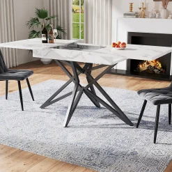 Ensemble Table à Manger Extensible - Table avec Rallonge et 4 Chaises Velours - Moderne 120/160x80x66,1 cm - Gris+Blanc