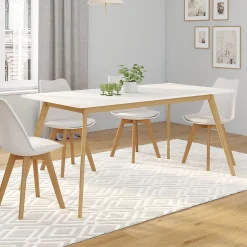 Ensemble table à manger extensible INGA 160-200 cm et 6 chaises SARA blanches design scandinave