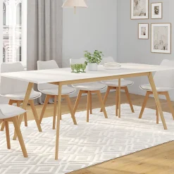 Ensemble table à manger extensible INGA 160-200 cm et 6 chaises SARA blanches design scandinave