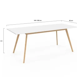 Ensemble table à manger extensible INGA 160-200 cm et 6 chaises SARA blanches design scandinave