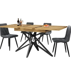 Ensemble Table à Manger Extensible - Table avec Rallonge et 4 Chaises Velours - Moderne 120/160x80x66,1 cm - Gris+Naturel