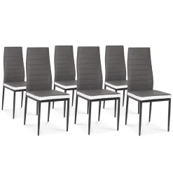 Ensemble table à manger GEORGIA 140 cm blanche et grise et 6 chaises ROMANE grises liseré blanc