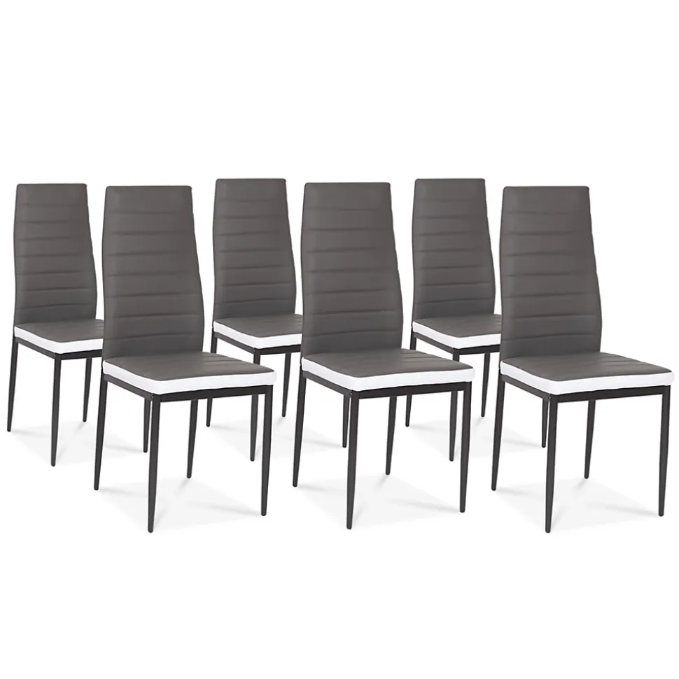 Ensemble table à manger GEORGIA 140 cm blanche et grise et 6 chaises ROMANE grises liseré blanc