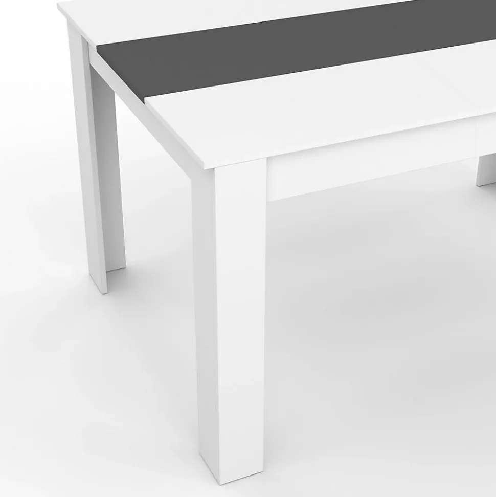 Ensemble table à manger GEORGIA 140 cm blanche et grise et 6 chaises ROMANE grises liseré blanc