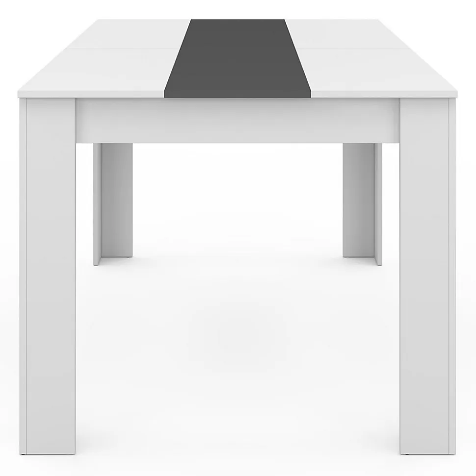 Ensemble table à manger GEORGIA 140 cm blanche et grise et 6 chaises ROMANE grises liseré blanc