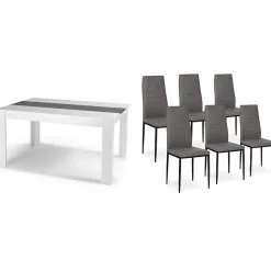 Ensemble table à manger GEORGIA 140 cm blanche et grise et 6 chaises ROMANE grises