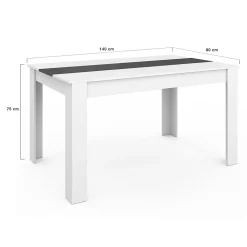 Ensemble table à manger GEORGIA 140 cm blanche et grise et 6 chaises ROMANE grises