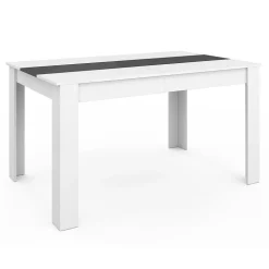 Ensemble table à manger GEORGIA 140 cm blanche et grise et 6 chaises ROMANE grises