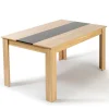 Ensemble table à manger GEORGIA 140 cm imitation hêtre et noire et 6 chaises ROMANE noires