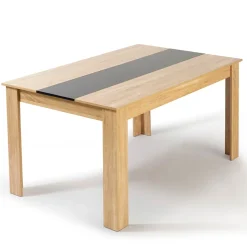 Ensemble table à manger GEORGIA 140 cm imitation hêtre et noire et 6 chaises ROMANE noires