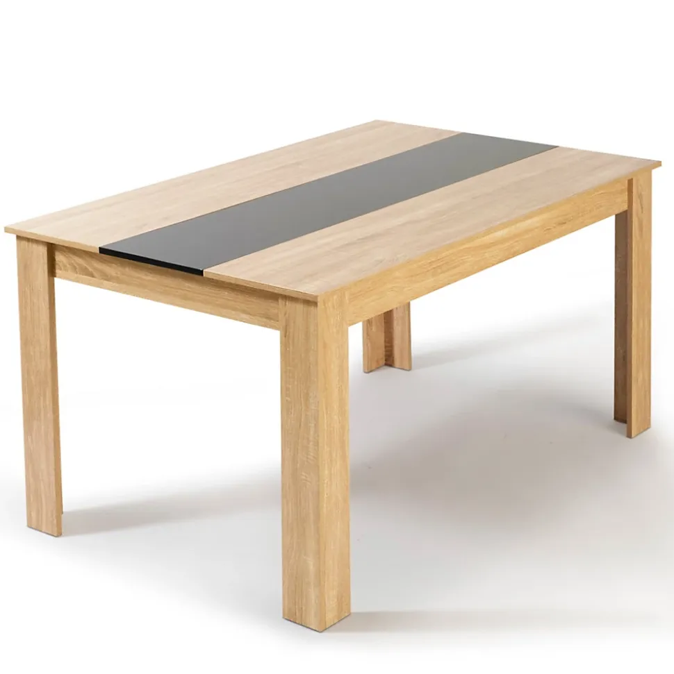 Ensemble table à manger GEORGIA 140 cm imitation hêtre et noire et 6 chaises ROMANE noires