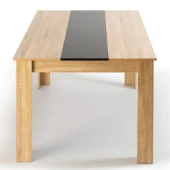 Ensemble table à manger GEORGIA 140 cm imitation hêtre et noire et 6 chaises ROMANE noires