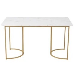 Ensemble table à manger marbre blanc doré avec 4 chaises brun