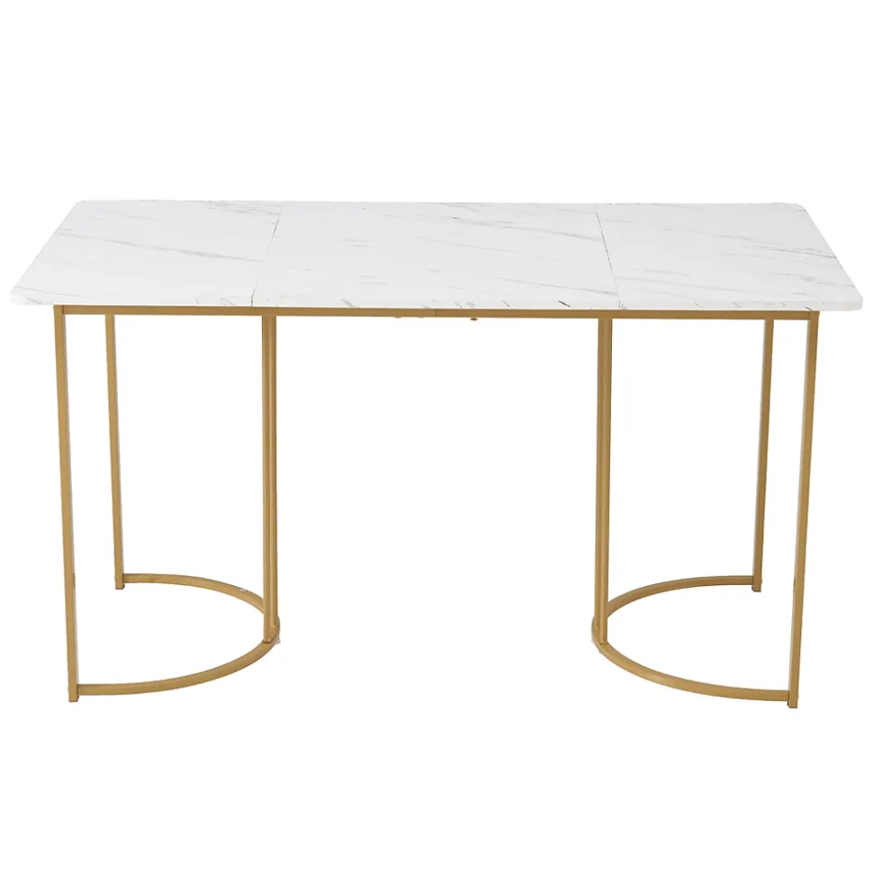 Ensemble table à manger marbre blanc doré avec 4 chaises brun