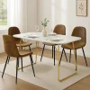 Ensemble table à manger marbre blanc doré avec 4 chaises brun