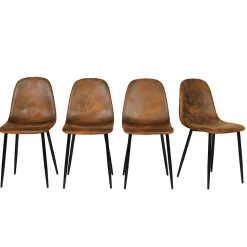 Ensemble table à manger marbre blanc doré avec 4 chaises brun
