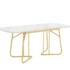 Ensemble table à manger marbre blanc doré avec 4 chaises brun
