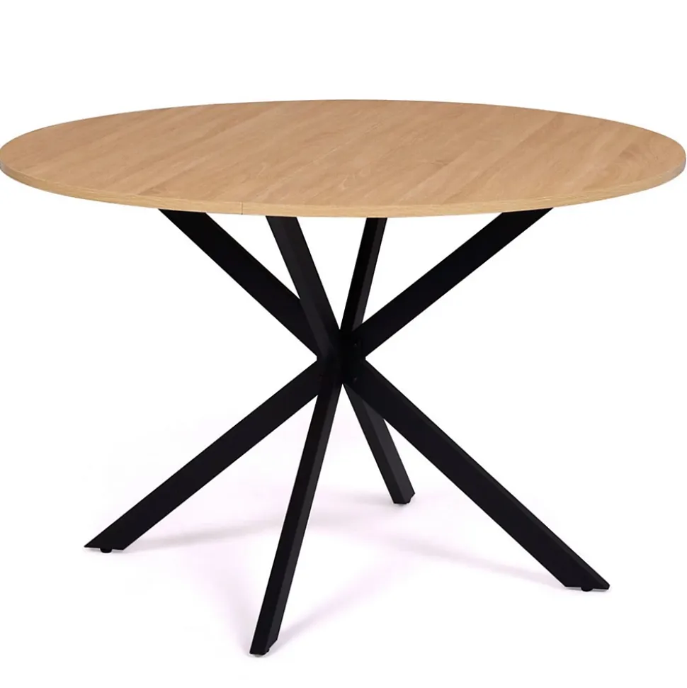Ensemble table à manger ronde ALIX 110 cm bois et noir et 4 chaises SARA noires