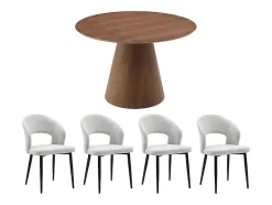 Ensemble table ANTALIZA + 4 chaises NIYAMA - Naturel foncé et gris