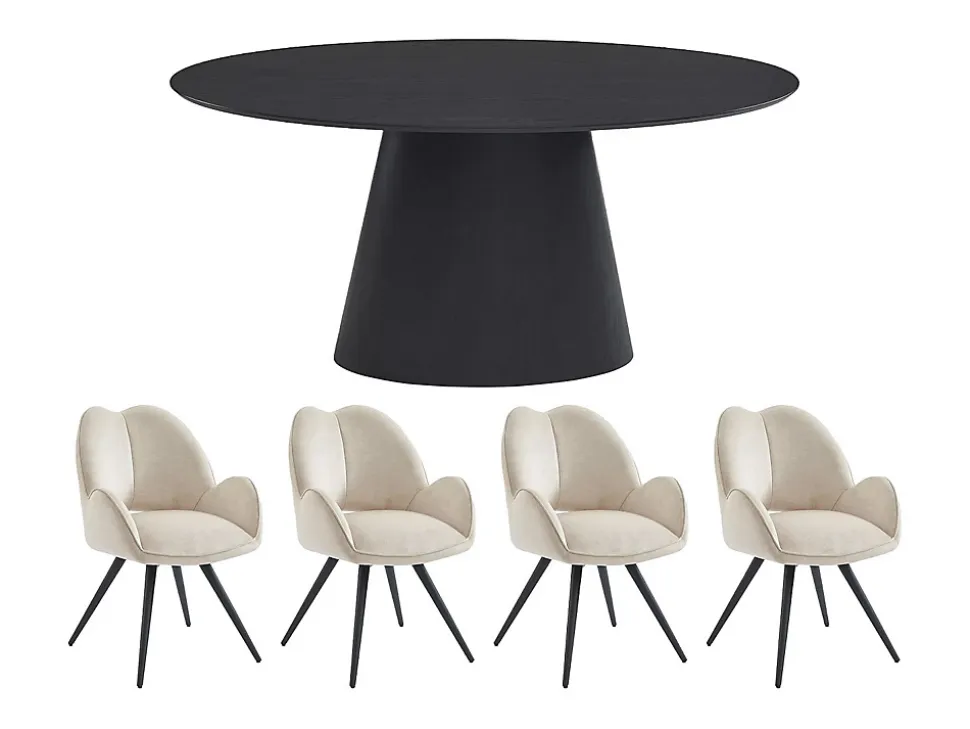 Ensemble table ANTELADA + 4 chaises GULSUN - Noir et beige