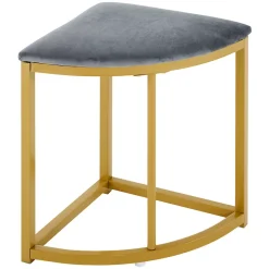Ensemble table avec 4 chaises, plateau ronde en MDF, cadre en fer plaqué or, chaise en velours, D80x75cm+D33x46cm, gris