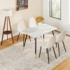 Ensemble table blanche effet marbre et 4 chaises scandinaves blanches cassées