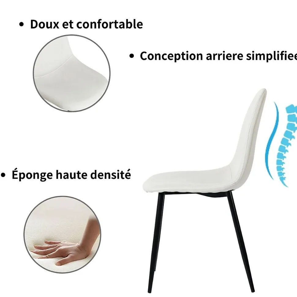 Ensemble table blanche effet marbre et 4 chaises scandinaves blanches cassées