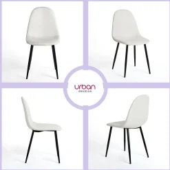 Ensemble table blanche effet marbre et 4 chaises scandinaves blanches cassées