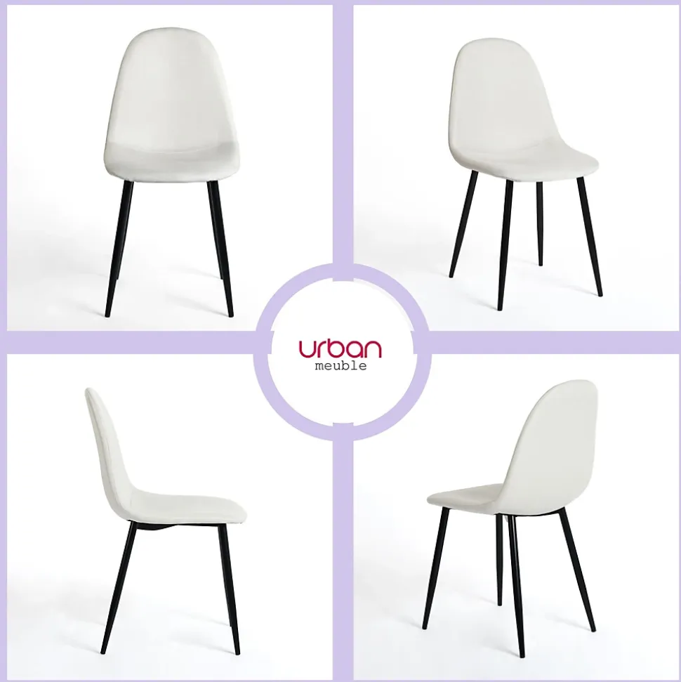 Ensemble table blanche effet marbre et 4 chaises scandinaves blanches cassées