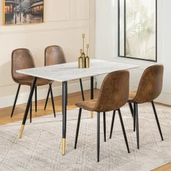 Ensemble table blanche effet marbre et 4 chaises scandinaves rétros