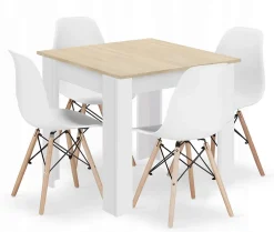 Ensemble table carrée Valora SET 80x80 en chêne Sonoma + 4 chaises blanches OSAKA
