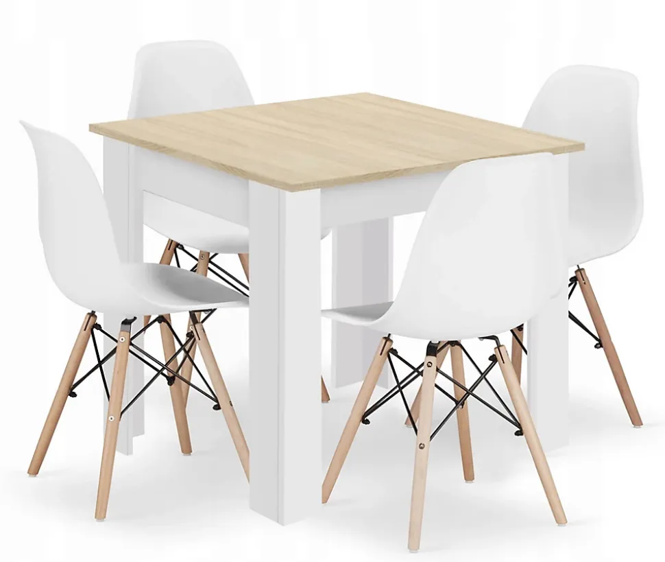Ensemble table carrée Valora SET 80x80 en chêne Sonoma + 4 chaises blanches OSAKA