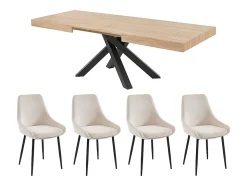 Ensemble table CATONAV + 4 chaises MASURIE - Naturel et crème