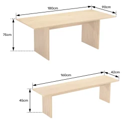Ensemble table 180cm et 2 bancs style scandinave ALMA - HAPPY GARDEN