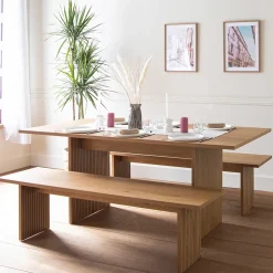 Ensemble table 180cm et 2 bancs style scandinave ALMA - HAPPY GARDEN