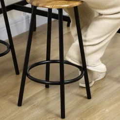 Ensemble table de bar 4 tabourets style industriel métal noir aspect bois vieilli