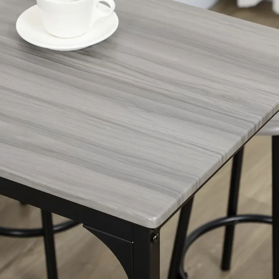 Ensemble table de bar 4 tabourets style industriel métal noir aspect bois gris