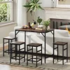 Ensemble table de bar 4 tabourets design industriel métal noir aspect bois