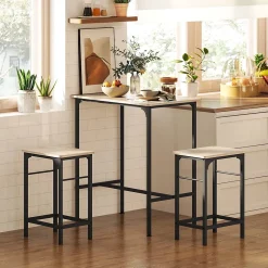 Ensemble table de bar avec 2 tabourets acier noir effet bois de chêne clair
