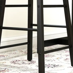 Ensemble table de bar avec 2 tabourets - 3 étagères - acier noir effet bois de chêne clair