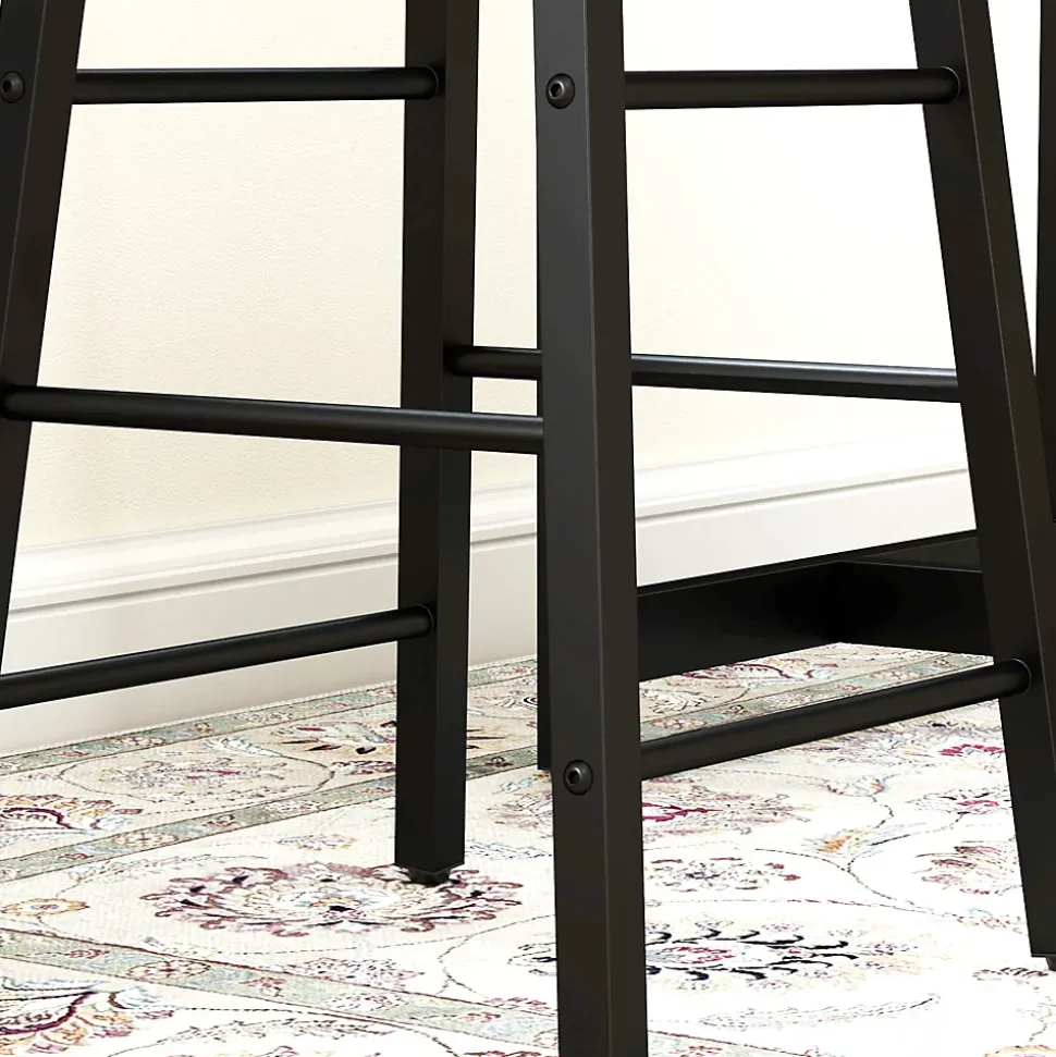 Ensemble table de bar avec 2 tabourets - 3 étagères - acier noir effet bois de chêne clair
