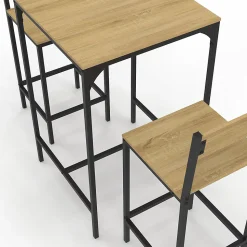 Ensemble table de bar carrée DETROIT 60 cm et 2 chaises de bar design industriel