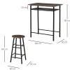 Ensemble table de bar design industriel + 2 tabourets MDF imitation bois noyer métal noir