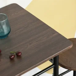 Ensemble table de bar design industriel + 2 tabourets MDF imitation bois noyer métal noir