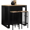 Ensemble table de bar îlot JUNO bois noir avec plateau façon hêtre et 2 tabourets de bar DETROIT