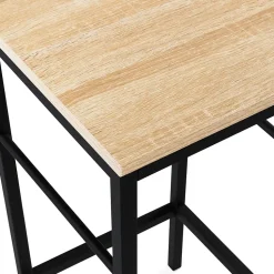 Ensemble table de bar îlot JUNO bois noir avec plateau façon hêtre et 2 tabourets de bar DETROIT
