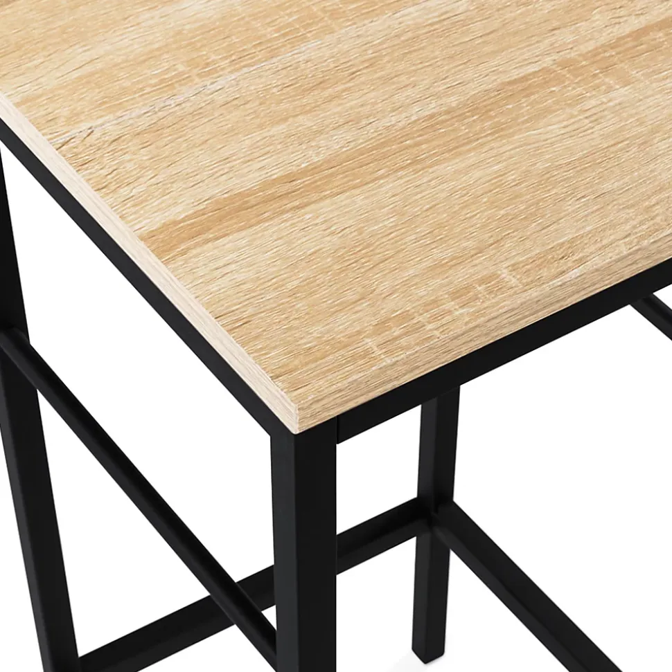 Ensemble table de bar îlot JUNO bois noir avec plateau façon hêtre et 2 tabourets de bar DETROIT