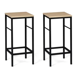 Ensemble table de bar îlot JUNO bois noir avec plateau façon hêtre et 2 tabourets de bar DETROIT