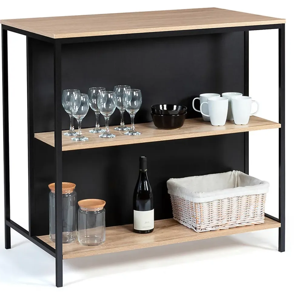 Ensemble table de bar îlot DETROIT et 2 tabourets design industriel